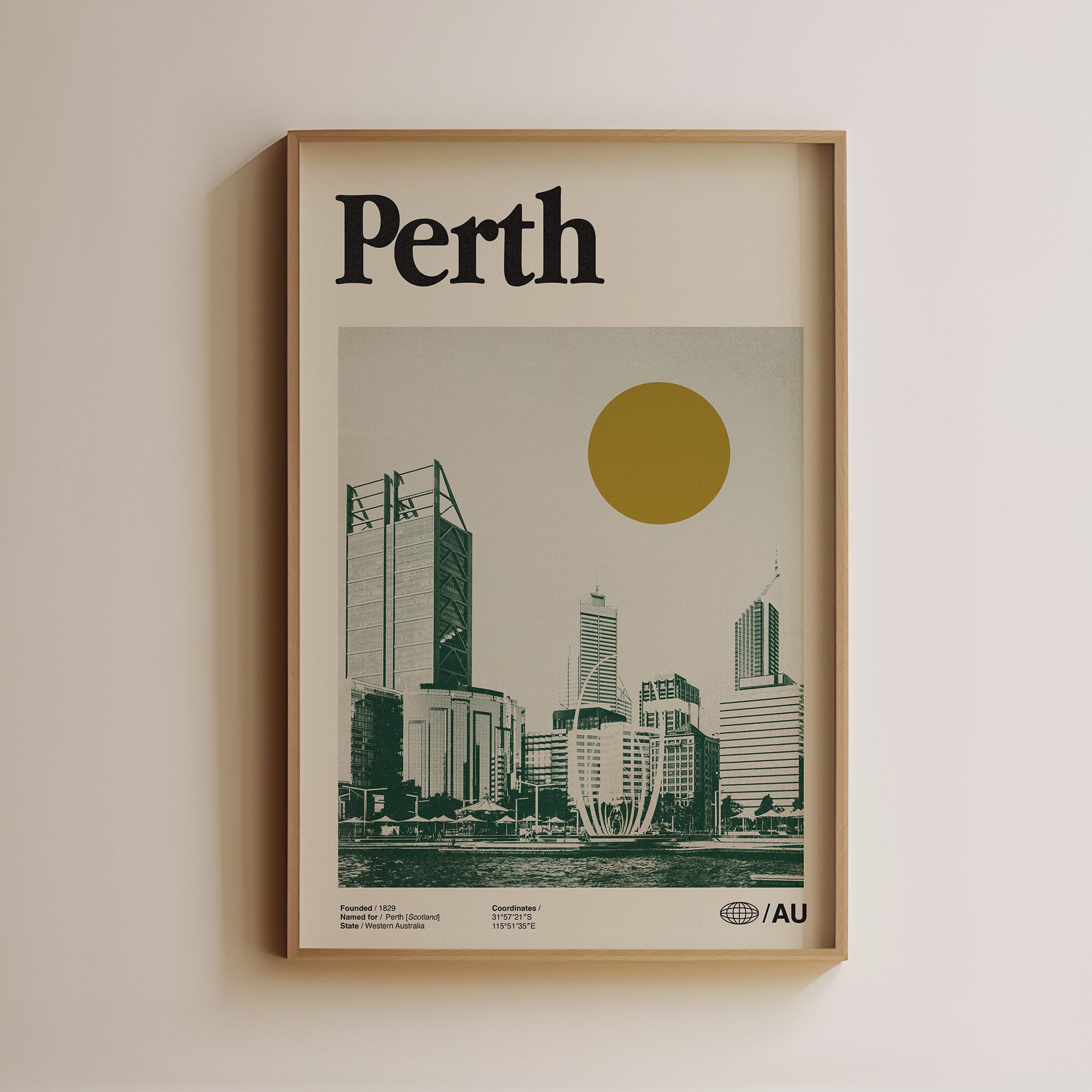 Perth Australia Travel Poster Midcentury Modern Wall Art Vintage ...