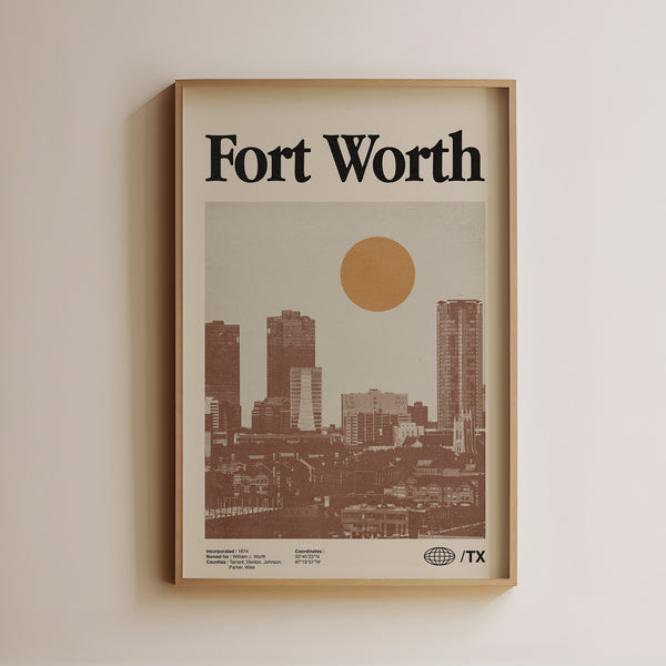 Fort Worth, Texas Midcentury Modern Poster Vintage Wall Art